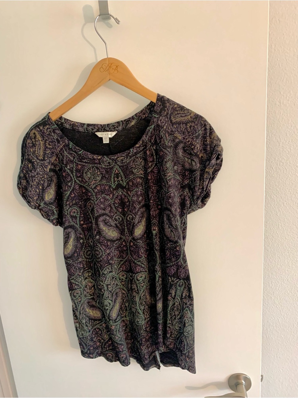 Lucky Brand Short Sleeve Paisley Tee in Black and Purple